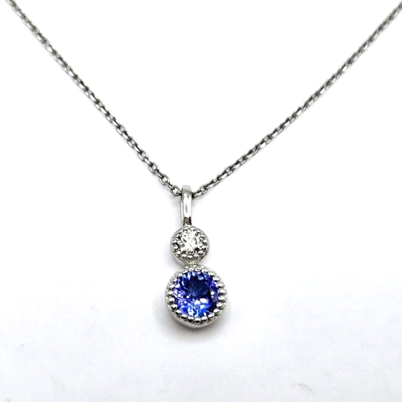 Jewelry - Sterling silver Tanzanite & Diamond 925 bezel set Pendant Charm